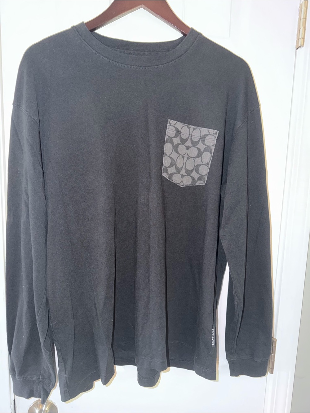 Coach Black Long-Sleeve Tee with Logo Chest Pocket